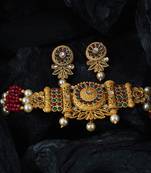 Mansiyaorange pearl ad stone choker floral imitation set for women