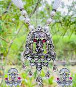 Mansiyaorange german silver oxidised kundan pearl ganesha pendant chain jewelry set