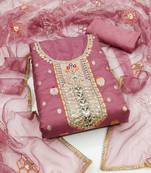 Beautifully handcrafted pink colour organza salwar kameez for graceful fancy looks in party style