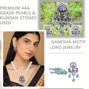 Mansiyaorange german silver oxidised kundan pearl ganesha pendant chain jewelry set 3