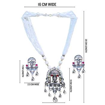 Mansiyaorange german silver oxidised kundan pearl ganesha pendant chain jewelry set 4