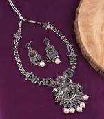 Mansiyaorange german silver floral design kempu stone long rani haar jewellery sets