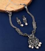 Mansiyaorange german silver peacock design long rani haar jewellery sets for women