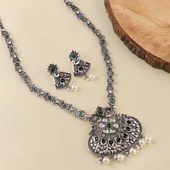 Mansiyaorange german silver floral design green ad kundan choker jewellery sets for women 1