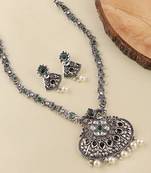 Mansiyaorange german silver floral design green ad kundan choker jewellery sets for women