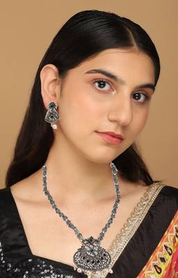 Mansiyaorange german silver floral design green ad kundan choker jewellery sets for women 2