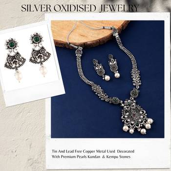 Mansiyaorange german silver floral design green ad kundan choker jewellery sets for women 3