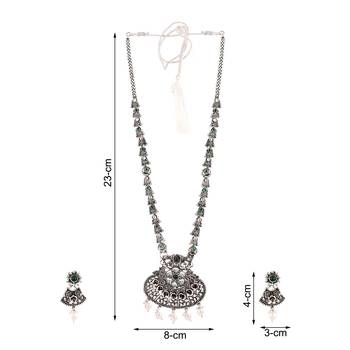 Mansiyaorange german silver floral design green ad kundan choker jewellery sets for women 4