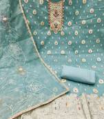 Beautifully handcrafted blue colour organza salwar kameez for graceful designer fancy looks in party style