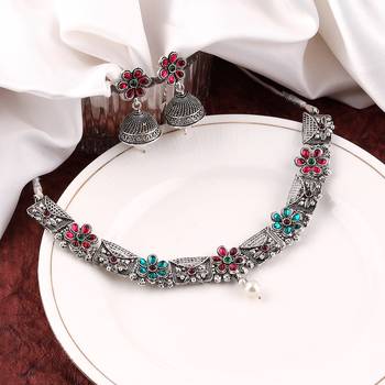 Mansiyaorange multi german silver floral kempu stone choker jewellery sets for women 1
