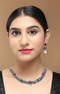 Mansiyaorange multi german silver floral kempu stone choker jewellery sets for women 2