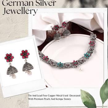 Mansiyaorange multi german silver floral kempu stone choker jewellery sets for women 3
