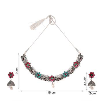 Mansiyaorange multi german silver floral kempu stone choker jewellery sets for women 4