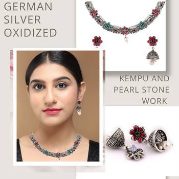 Mansiyaorange multi german silver floral kempu stone choker jewellery sets for women 5