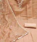 Beautifully handcrafted peach colour art silk salwar kameez for graceful festive looks in trendy style