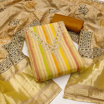 Beautifully handcrafted yellow colour cotton silk salwar kameez for graceful party looks in formal style 1