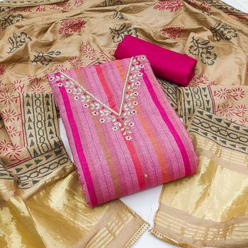 Beautifully handcrafted pink colour cotton silk salwar kameez for graceful party looks in formal style 1