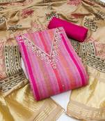 Beautifully handcrafted pink colour cotton silk salwar kameez for graceful party looks in formal style
