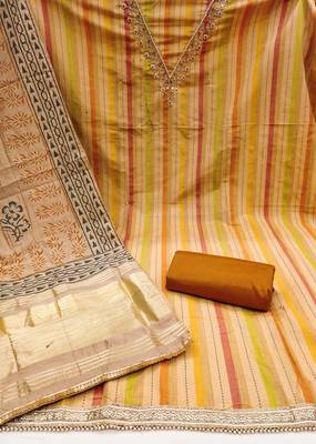 Beautifully handcrafted yellow colour cotton silk salwar kameez for graceful party looks in formal style 2