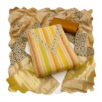 Beautifully handcrafted yellow colour cotton silk salwar kameez for graceful party looks in formal style 3