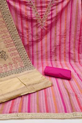 Beautifully handcrafted pink colour cotton silk salwar kameez for graceful party looks in formal style 2