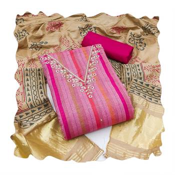Beautifully handcrafted pink colour cotton silk salwar kameez for graceful party looks in formal style 3