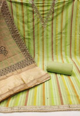 Beautifully handcrafted green colour cotton silk salwar kameez for graceful party looks in formal style 1