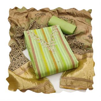 Beautifully handcrafted green colour cotton silk salwar kameez for graceful party looks in formal style 2