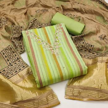 Beautifully handcrafted green colour cotton silk salwar kameez for graceful party looks in formal style 3