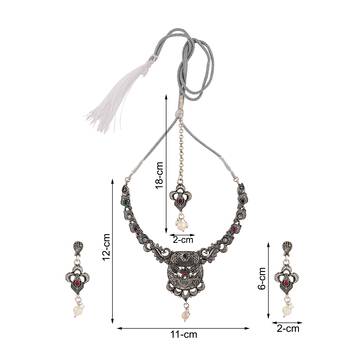 Mansiyaorange german silver floral kempu stone choker with mangtikka jewellery set 4