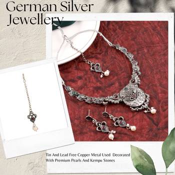 Mansiyaorange german silver floral kempu stone choker with mangtikka jewellery set 5