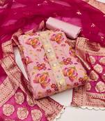 Beautifully handcrafted pink colour organza salwar kameez for graceful festive looks in girlish style
