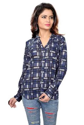 Blue blended cotton women shirt 1