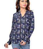 Blue blended cotton women shirt
