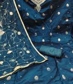 Beautifully handcrafted blue colour organza salwar kameez for graceful girlish looks in festive style