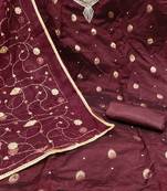 Beautifully handcrafted wine colour organza salwar kameez for graceful girlish looks in festive style