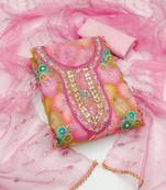 Beautifully handcrafted multi colour organza salwar kameez for graceful floral embroidered looks in festive style