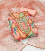 Beautifully handcrafted multi colour organza salwar kameez for graceful floral embroidered looks in festive style