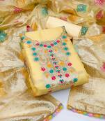 Beautifully handcrafted yellow colour organza salwar kameez for graceful woven designer looks in ethnic style