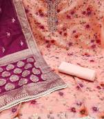 handcrafted peach colour faux cotton salwar kameez for graceful floral looks in woven style
