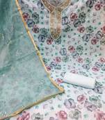 Beautifully handcrafted blue colour organza salwar kameez for graceful floral looks in festive style