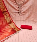 Beautifully handcrafted red colour cotton silk salwar kameez for graceful formal looks in festive style