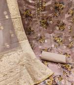 Beautifully handcrafted purple colour organza salwar kameez for graceful floral looks in party style