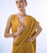 Mustard Swaroski Work Designer Georgette Fabric Saree With Blouse