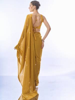 Mustard Swaroski Work Designer Georgette Fabric Saree With Blouse 3
