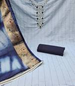 Beautifully handcrafted blue colour cotton silk salwar kameez for graceful formal looks in festive style