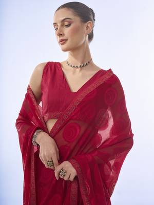 Pink Swaroski Work Designer Textured Brasso Fabric Saree With Blouse 2
