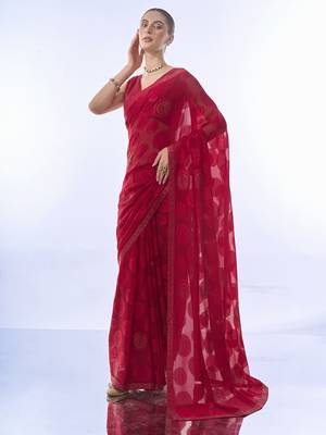 Pink Swaroski Work Designer Textured Brasso Fabric Saree With Blouse 1