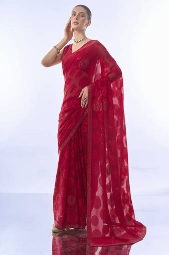 Pink Swaroski Work Designer Textured Brasso Fabric Saree With Blouse
