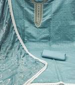 Beautifully handcrafted blue colour cotton silk salwar kameez for graceful traditional looks in party style